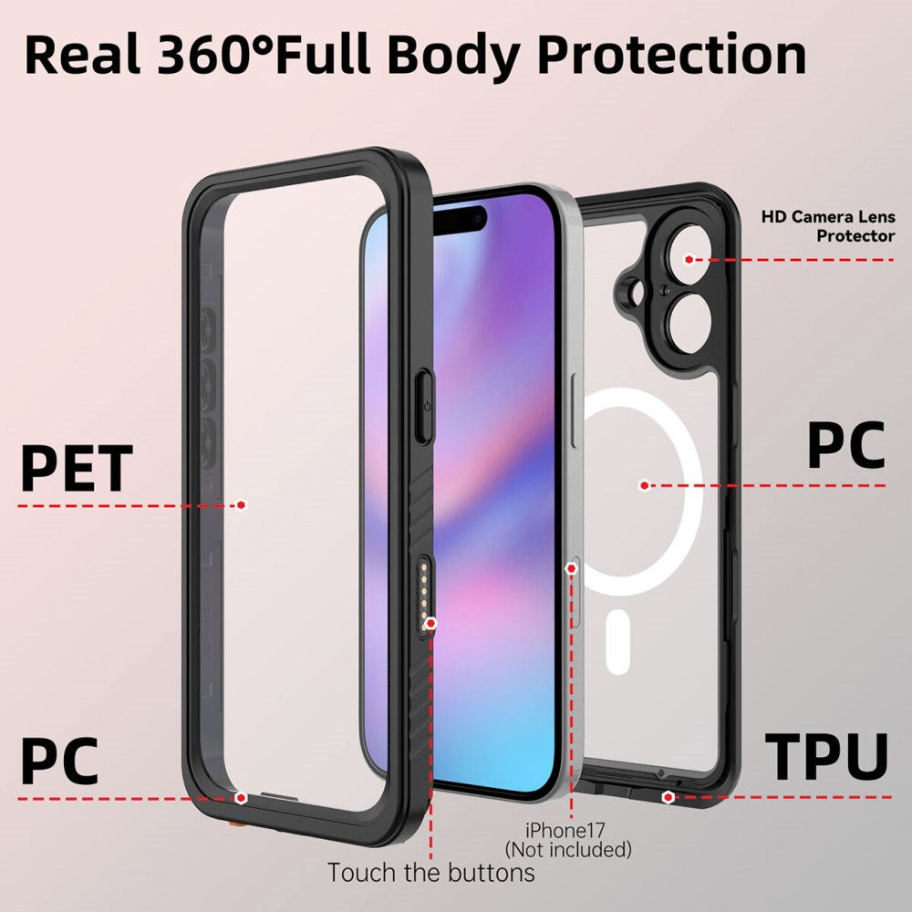 iPhone 17 4Smarts Vanntett 360 Deksel - MagSafe Kompatibelt - Gjennomsiktig / Svart