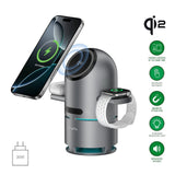 4smarts ChargeBot Sound 3-i-1 Trådløs Lader med Bluetooth-Høyttaler - Smarttelefon / Smartklokke / AirPods - MagSafe / Qi2 Kompatibel - Grå