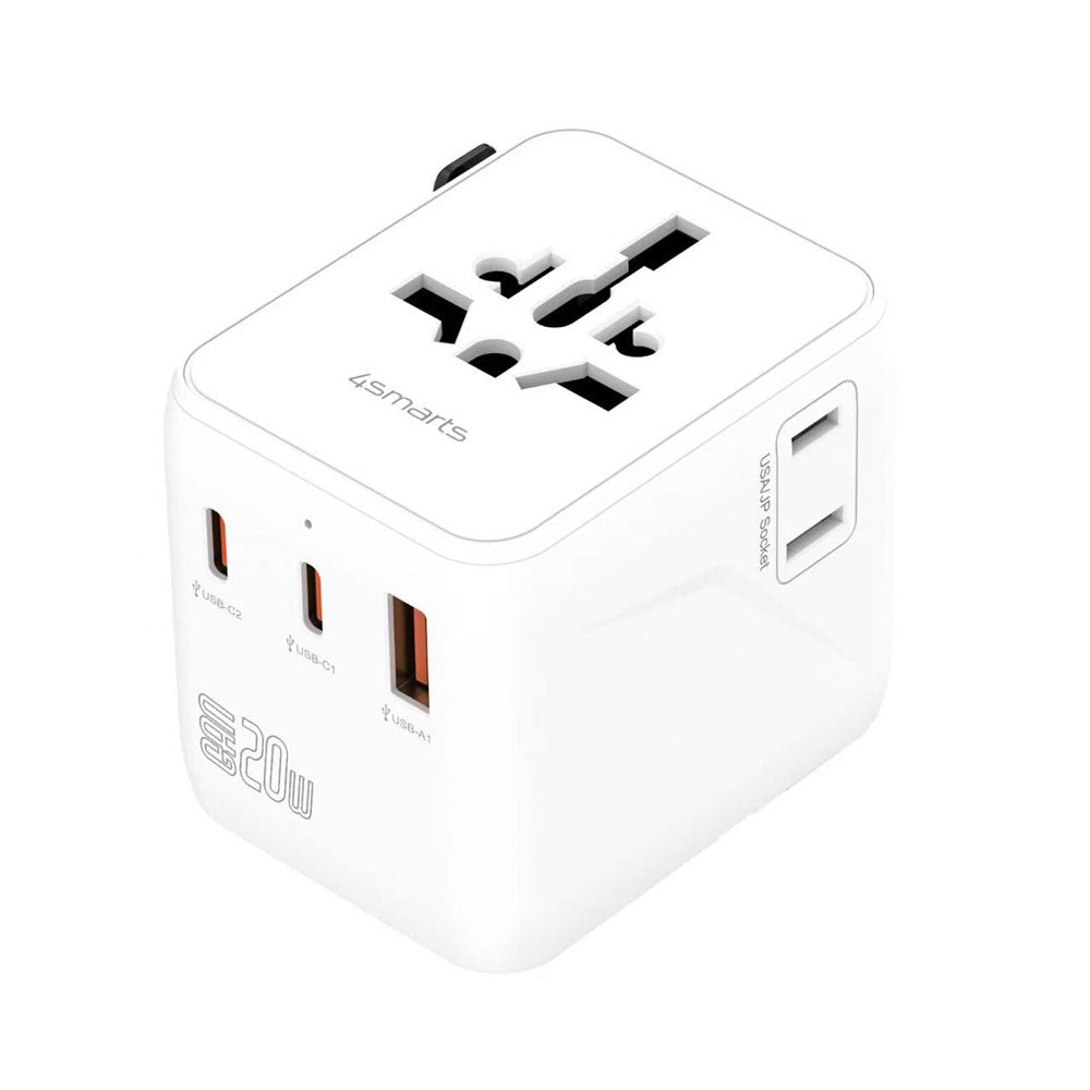 4smarts Nomad Universal Reiseadapter 20W med 2 x USB-C & 1 x USB-A - Hvit