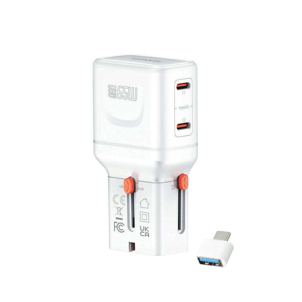 4smarts 65W Reiseadapter for EU/UK/US/AUS med 2 x USB-C & 1 x USB-A Adapter - Hvit