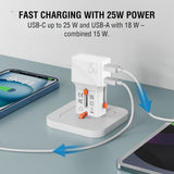 4smarts 25W Reiseadapter for EU/UK/US/AUS med 1 x USB-C 1 x USB-A - Hvit