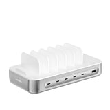 4smarts Ladestasjon m. 9 Lademuligheter - 5x USB-C Kabel & 1x 4-i-1 Multikabel - 100W - Sølv