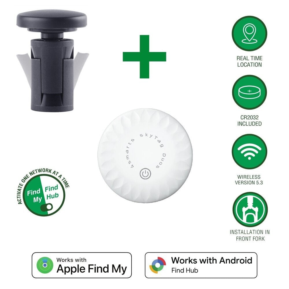 4smarts SkyTag GPS-Tracker inkl. Monteringssett for Sykkel - Apple Find My & Android Find Hub - Hvit / Svart