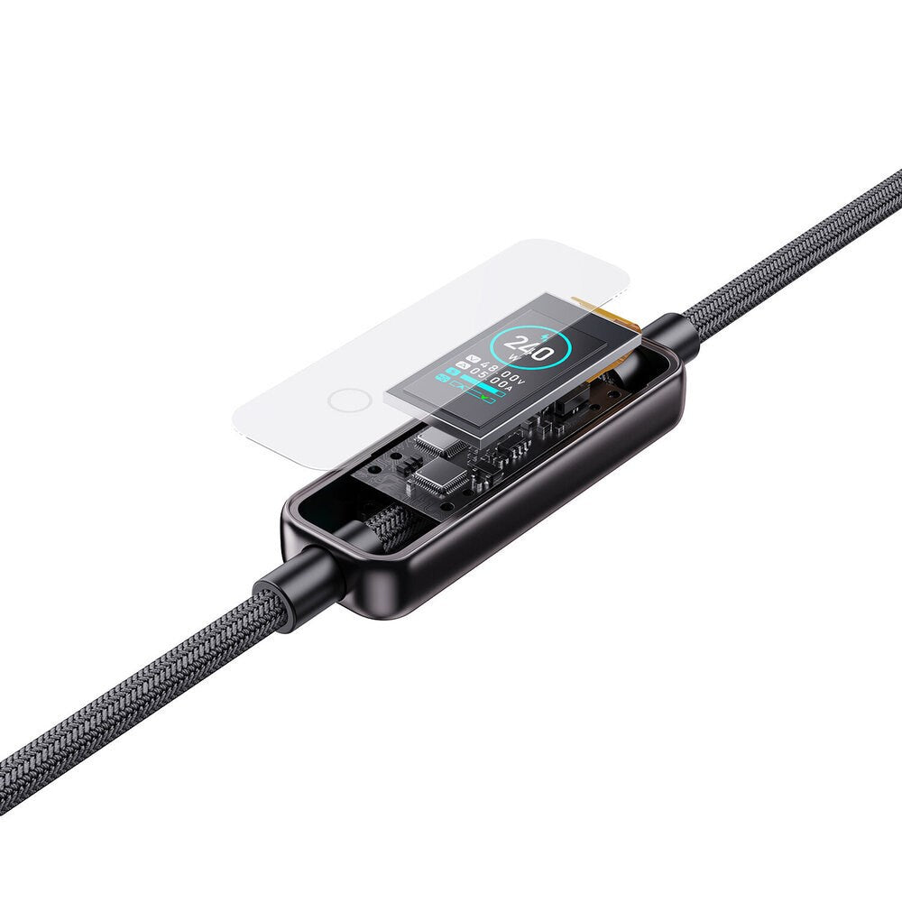 4smarts ScreenCord 240W USB-C til USB-C Kabel med Innebygd Skjerm - 1,2m - Svart