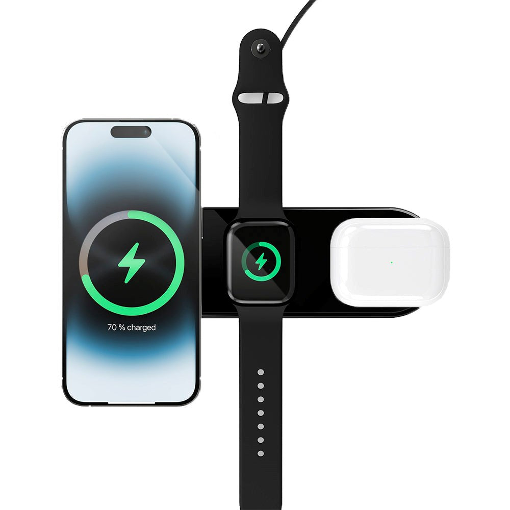 VONMÄHLEN Aura Home 3-i-1 Trådløs Lader for Smartphone, Apple Watch og AirPods 15W - MagSafe-kompatibel - Svart