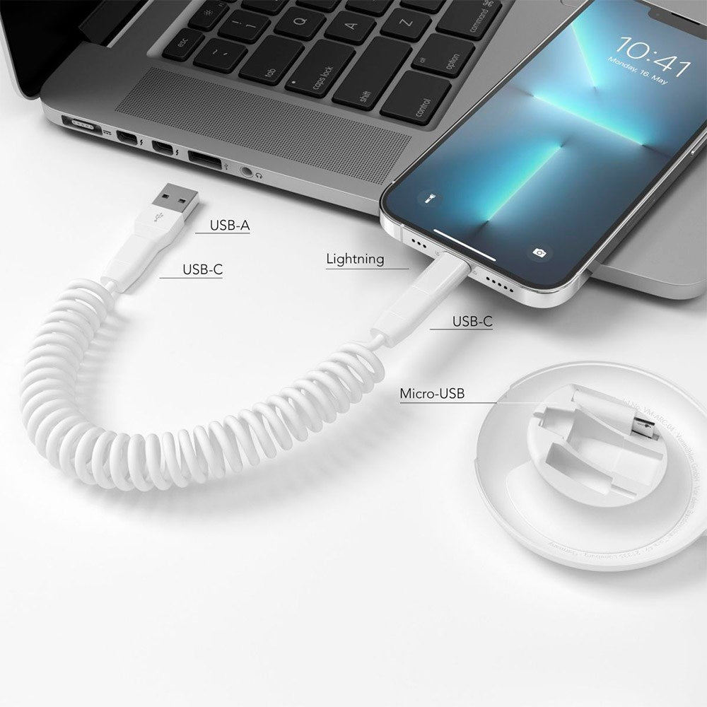 VONMÄHLEN Allroundo Eco 6-i-1 - 15W Kabel 90cm - USB-C / Lightning / Micro USB / USB-A - Hvit