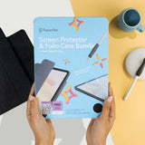 iPad Pro 12.9" (2022 / 2021 / 2020 / 2018) Paperlike+ Folio Bundle med Flipcover, Skjermbeskytter & Stylus Penngrep - Svart / Transparent