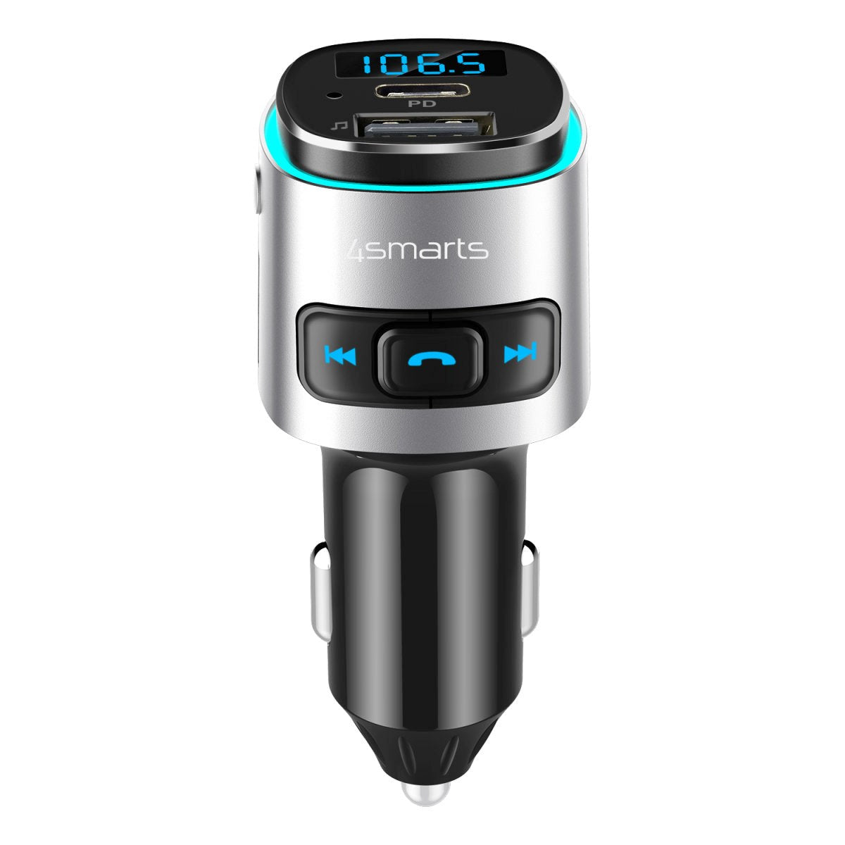 4smarts Media & Assist 2 - Bluetooth FM-Transmitter & Billader med USB-C (PD) / USB-A - Sølv