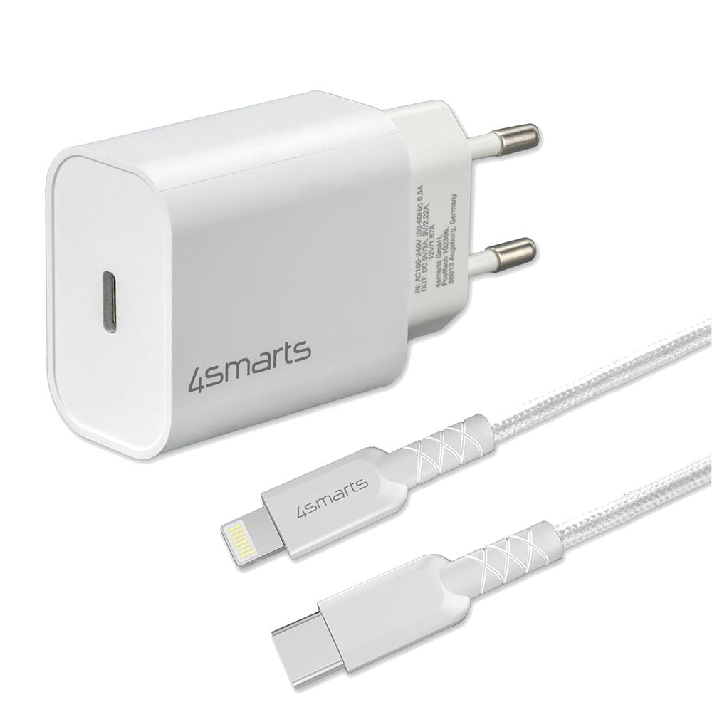 4smarts VoltPlug PD 20W USB-C Vegglader med Kabel  - Hvit