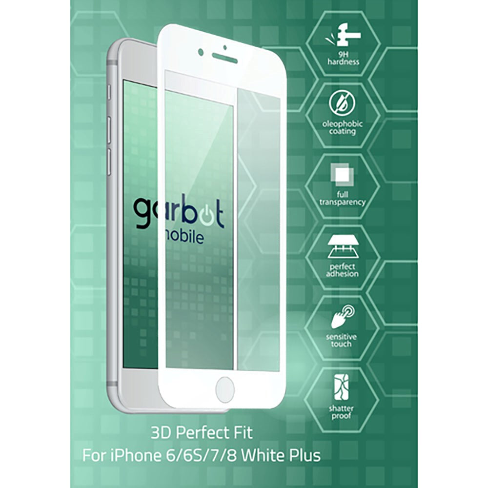 iPhone 8 Plus / 7 Plus / 6(s) Plus Garbot 3D Perfect Fit Skjermbeskyttelse - Case Friendly - Gjennomsiktig / Hvit Kant