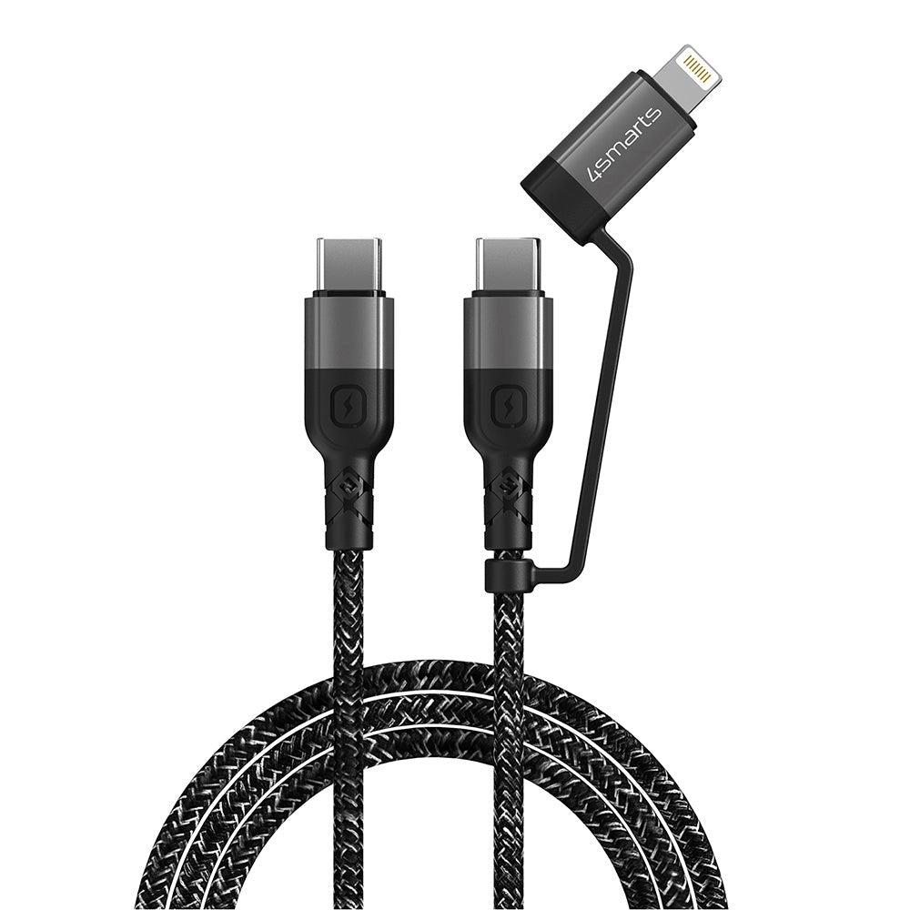 4Smarts ComboCord USB-C til USB-C eller Lightning Kabel - 60W PD - 1,5m. - Svart