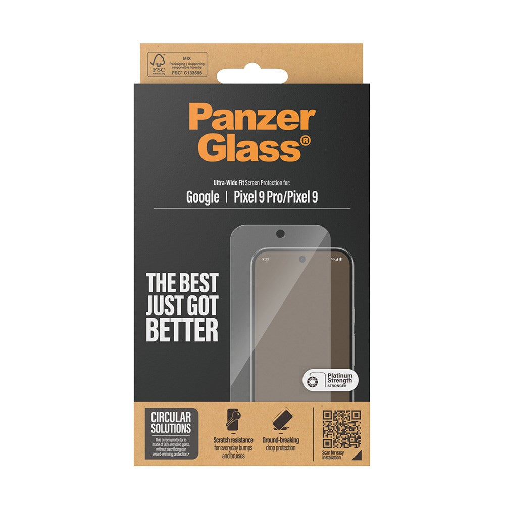 Google Pixel 9 / 9 Pro PanzerGlass Ultra Wide Fit Skjermbeskyttelse - Platinum Strength - Gjennomsiktig