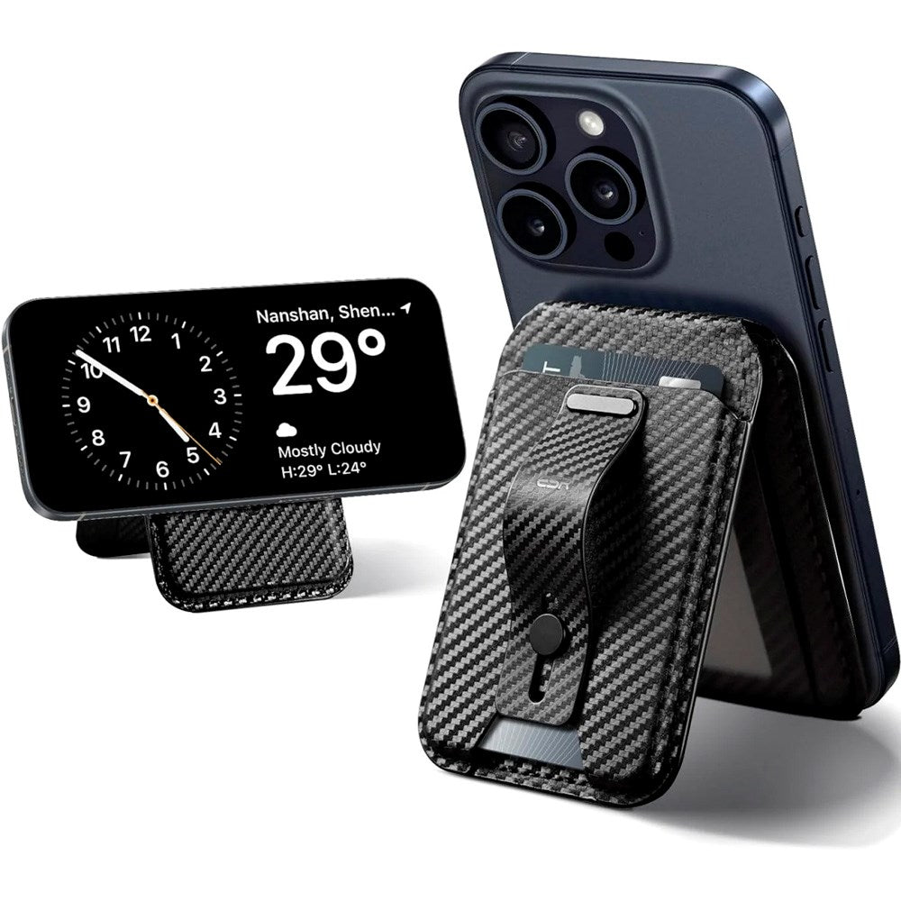 ESR GripWallet Kortholder m. Ståfunksjon - MagSafe Kompatibel - Svart Karbon