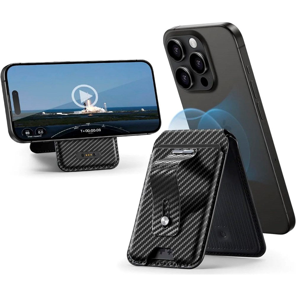 ESR GeoWallet Kortholder m. Ståfunksjon - MagSafe Kompatibel - Svart Karbon