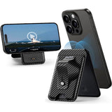 ESR GeoWallet Kortholder m. Ståfunksjon - MagSafe Kompatibel - Svart Karbon