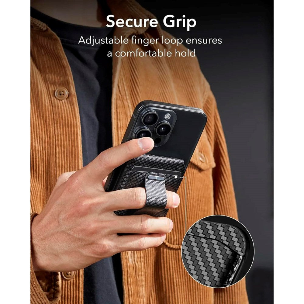 ESR GeoWallet Kortholder m. Ståfunksjon - MagSafe Kompatibel - Svart Karbon