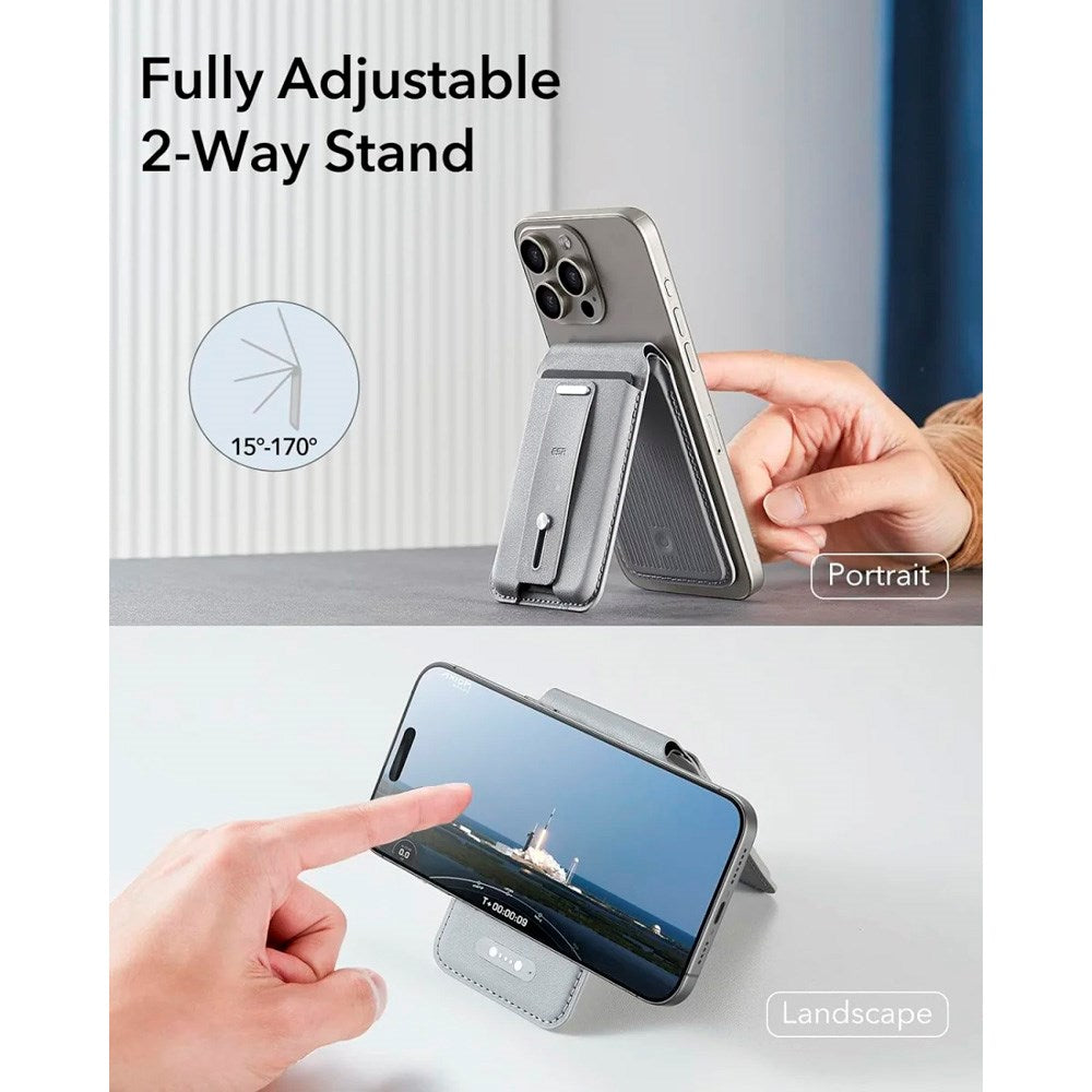 ESR GeoWallet Kortholder m. Ståfunksjon - MagSafe Kompatibel - Grå