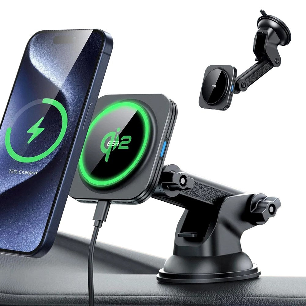 ESR Telefonholder til Bil med Trådløs Lading - Dashboard og Frontrute - MagSafe Kompatibel - Svart