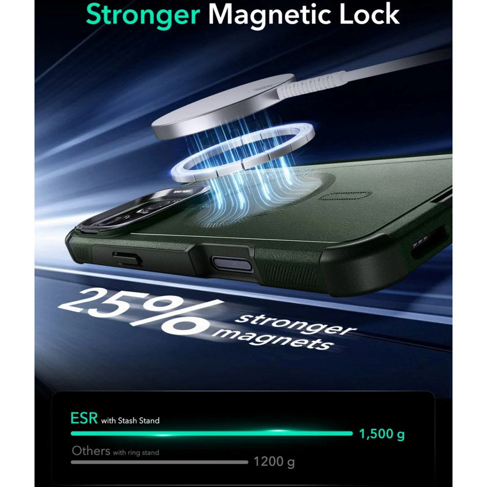 ESR iPhone 16 Pro Cyber Armor Deksel med Kickstand - MagSafe Kompatibel - Grønn