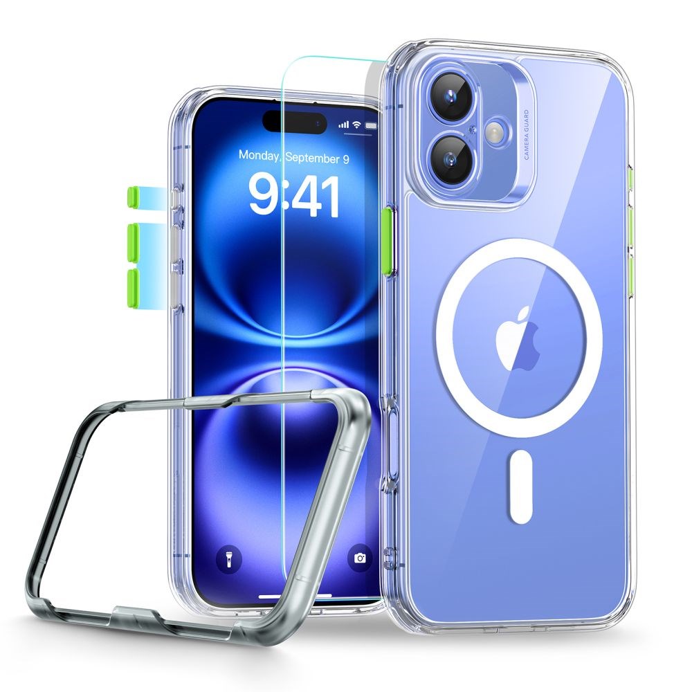 iPhone 16 ESR Classic Pro Set HaloLock m. Bak Deksel & Skjermbeskyttelsesglass – MagSafe Kompatibel – Gjennomsiktig