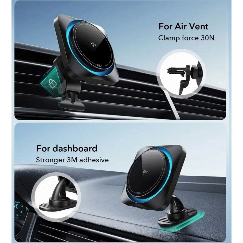 ESR Mobilholder for Bil med CryoBoost Trådløs Lading - Luftventil og Dashbord - MagSafe Kompatibel - Svart