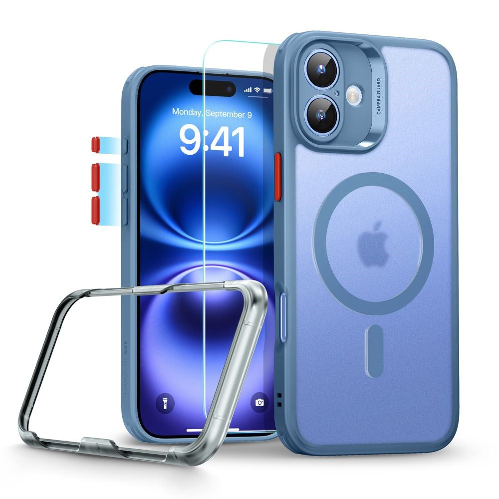 iPhone 16 ESR Classic Pro Set HaloLock m. Bak Deksel & Skjermbeskyttelsesglass – MagSafe Kompatibel – Matt Blå
