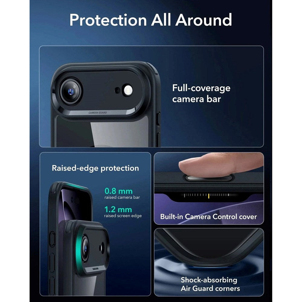 ESR iPhone Air Classic Hybrid Deksel med Kamerakontrollknapp – MagSafe Kompatibel – Gjennomsiktig / Svart