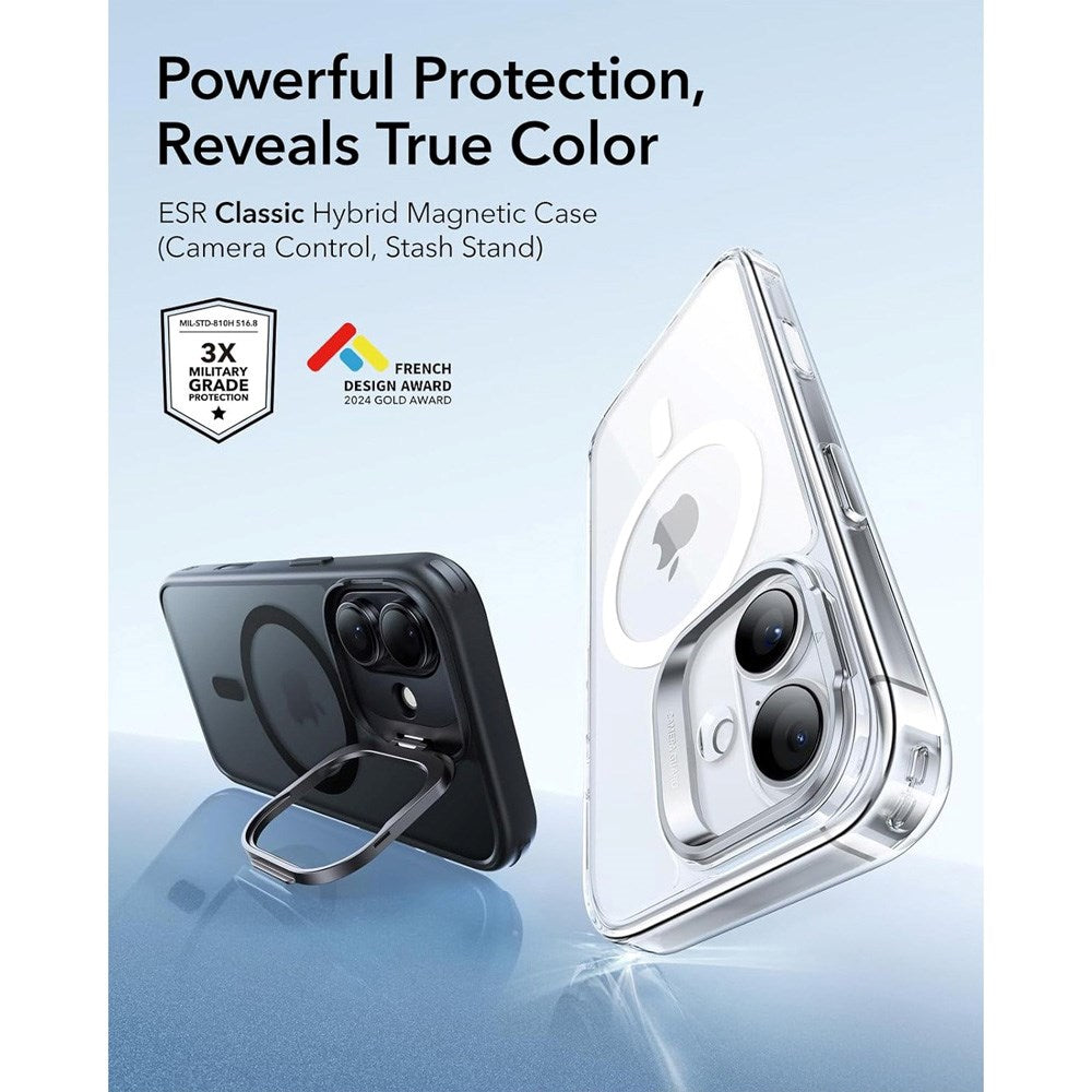 ESR iPhone 17 Classic Hybrid Stash Case med Kickstand – MagSafe Kompatibel – Matt Svart
