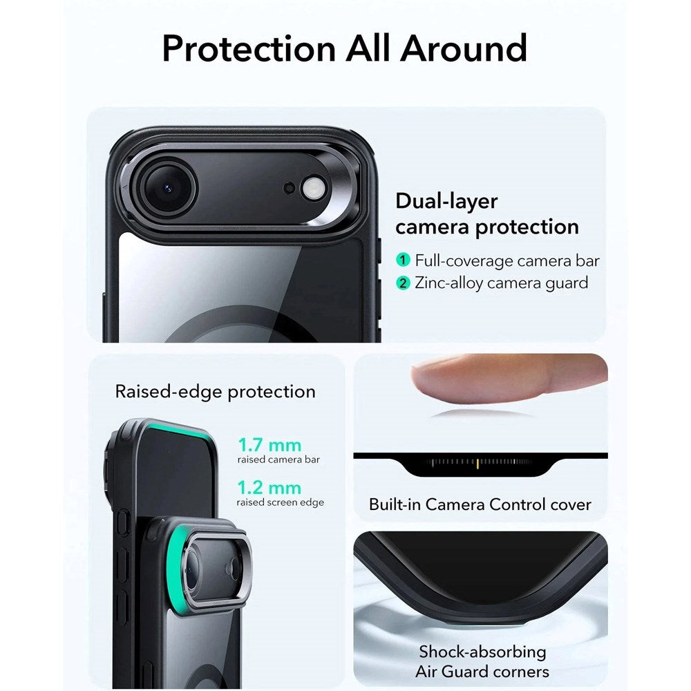 ESR iPhone Air Classic Hybrid Stash Case med Kickstand – MagSafe Kompatibel – Gjennomsiktig / Svart