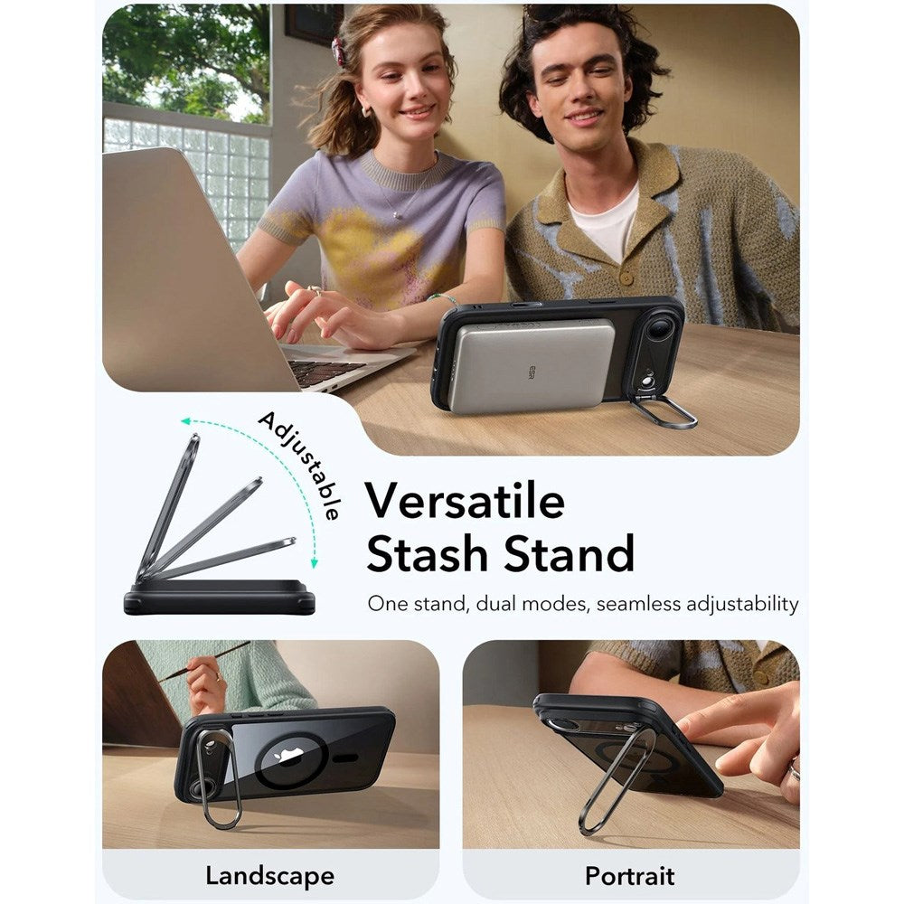 ESR iPhone Air Classic Hybrid Stash Case med Kickstand – MagSafe Kompatibel – Gjennomsiktig / Svart