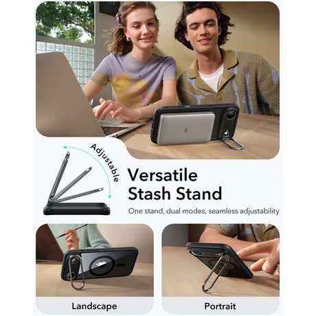 ESR iPhone Air Classic Hybrid Stash Case med Kickstand – MagSafe Kompatibel – Gjennomsiktig / Svart