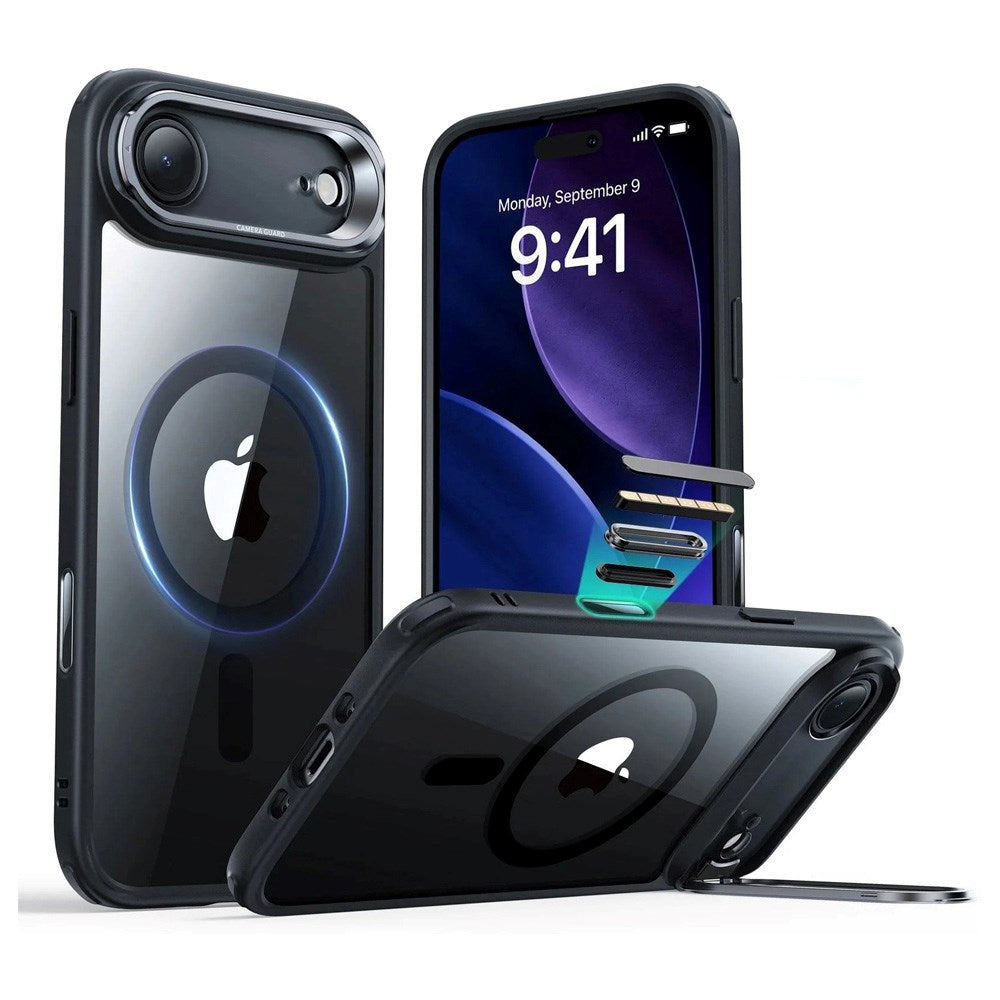 ESR iPhone Air Classic Hybrid Stash Case med Kickstand – MagSafe Kompatibel – Gjennomsiktig / Svart