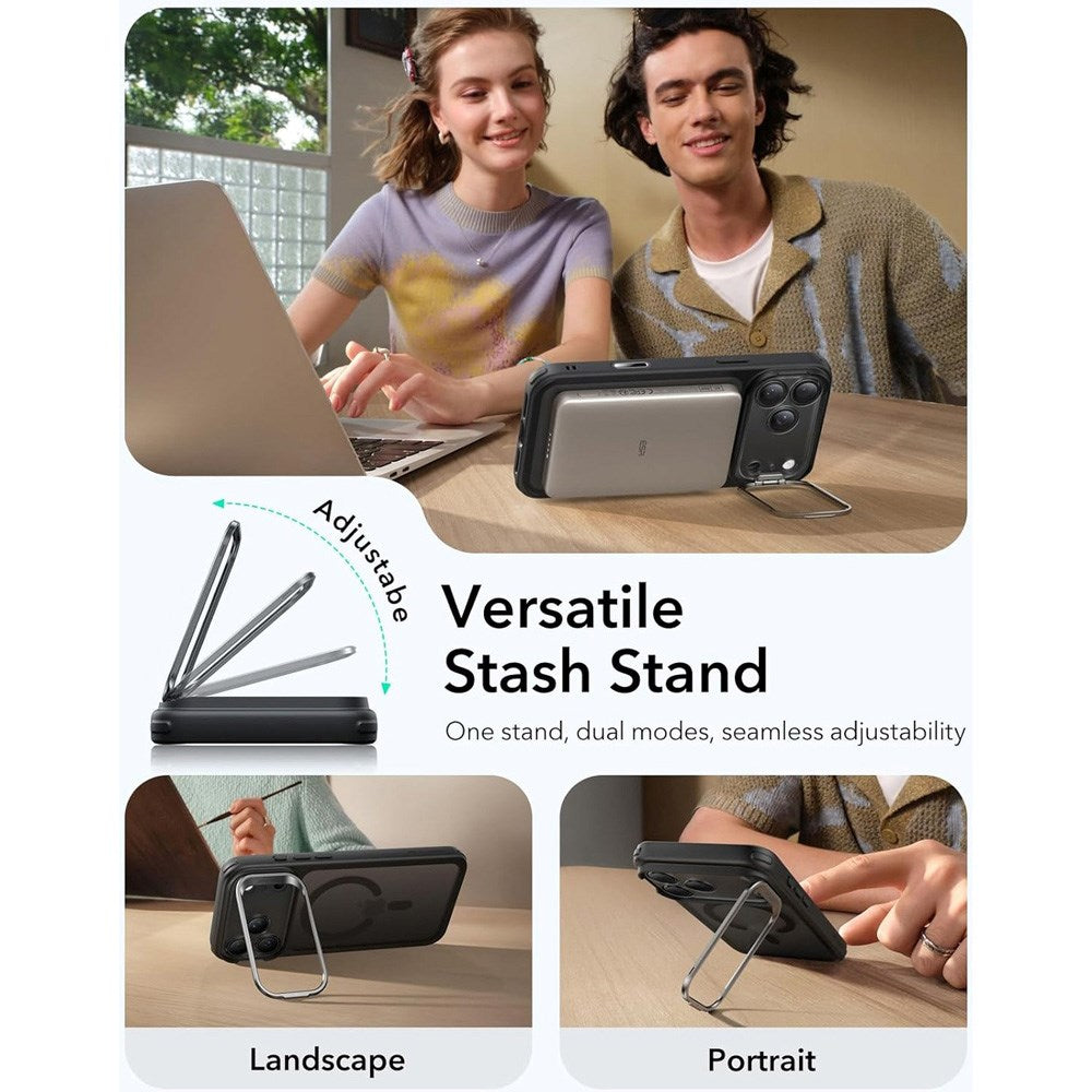 ESR iPhone 17 Pro Classic Hybrid Stash Case med Kickstand – MagSafe Kompatibel – Matt Svart