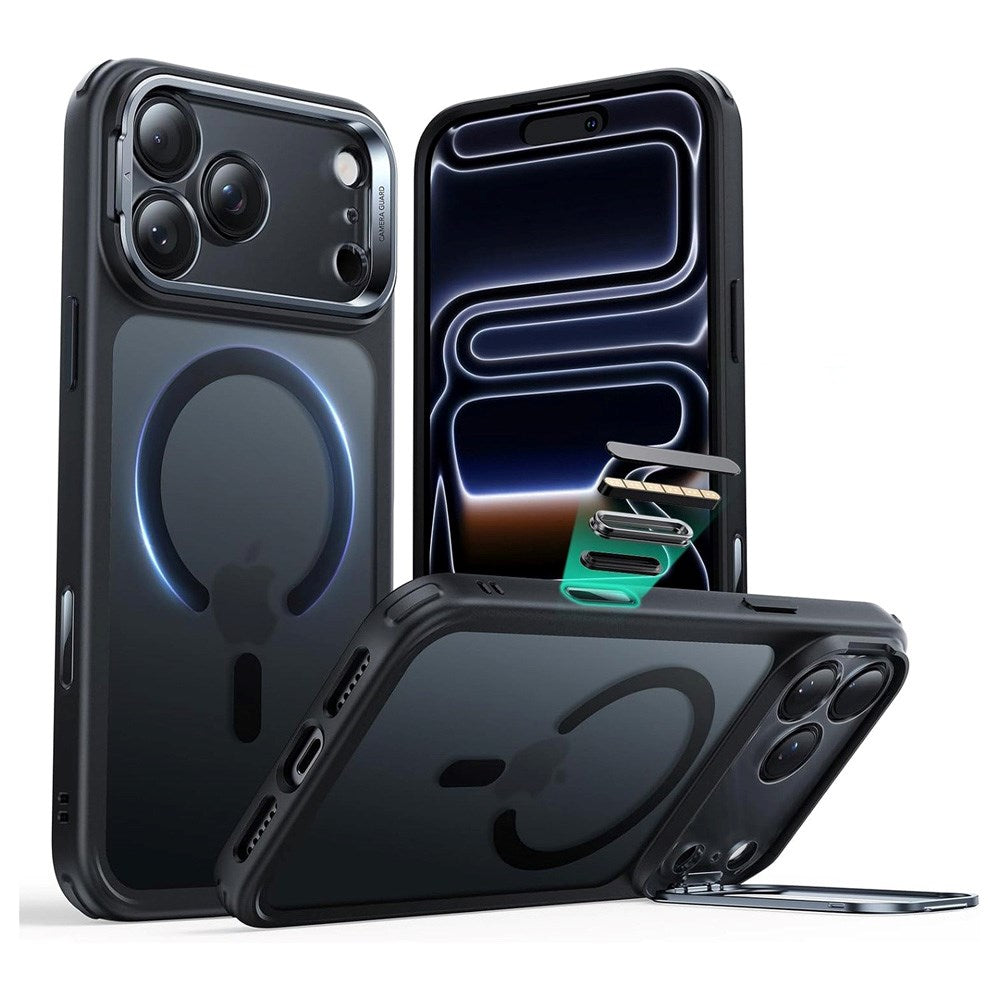 ESR iPhone 17 Pro Classic Hybrid Stash Case med Kickstand – MagSafe Kompatibel – Matt Svart