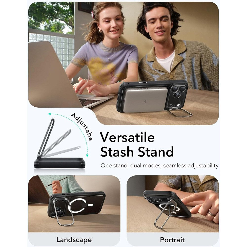 ESR iPhone 17 Pro Classic Hybrid Stash Case med Kickstand – MagSafe Kompatibel – Gjennomsiktig / Svart