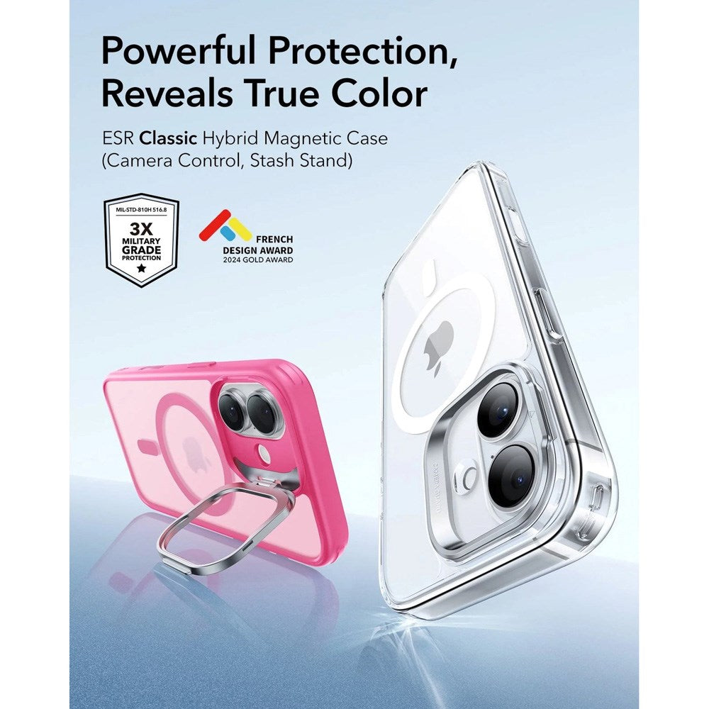 ESR iPhone 17 Classic Hybrid Stash Case med Kickstand – MagSafe Kompatibel – Matt Rosa