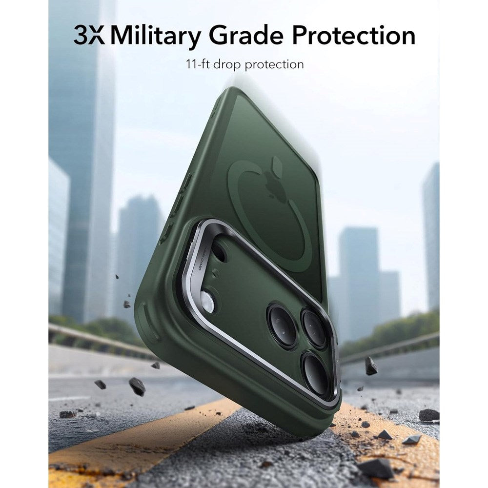ESR iPhone 17 Pro Classic Hybrid Stash Case med Kickstand – MagSafe Kompatibel – Matt Grønn