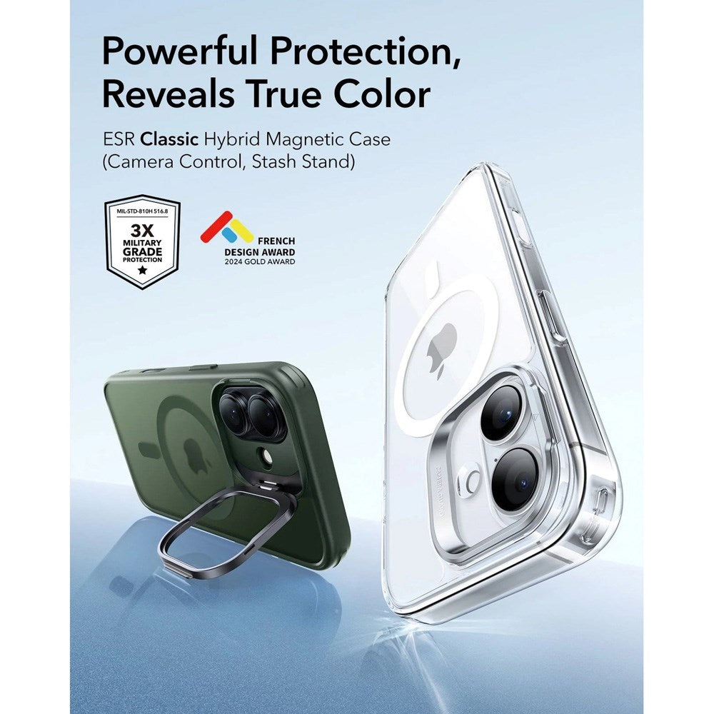 ESR iPhone 17 Classic Hybrid Stash Case med Kickstand – MagSafe Kompatibel – Matt Grønn