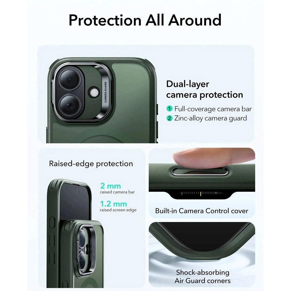 ESR iPhone 17 Classic Hybrid Stash Case med Kickstand – MagSafe Kompatibel – Matt Grønn