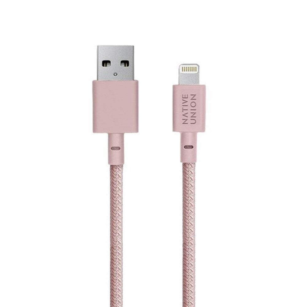 Native Union XL Belt Kabel USB-A til Lightning m. Skinnspende 3 Meter - Rose