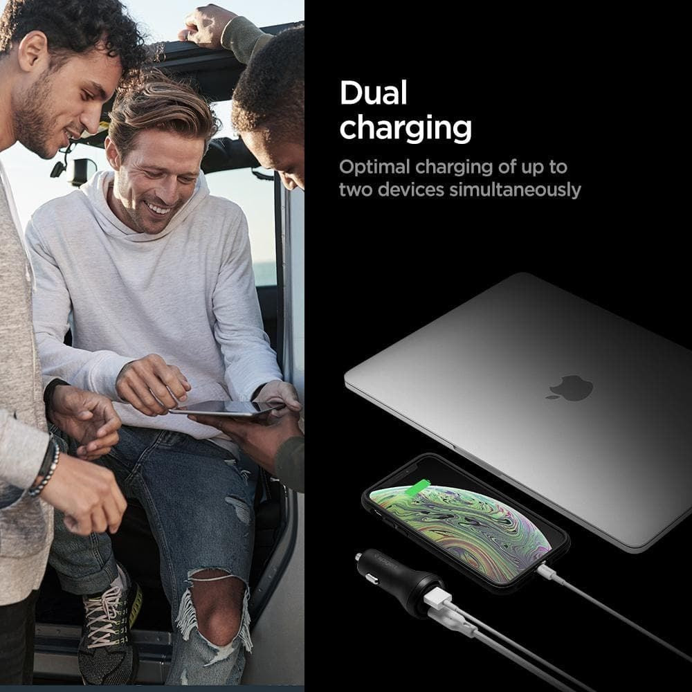 Spigen SteadiBoost Billader PD45W med USB-C & USB-A - Svart