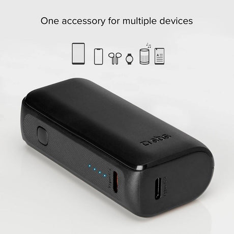 SBS NanoTube Powerbank med USB-A og USB-C 10W - 5.000 mAh - Svart