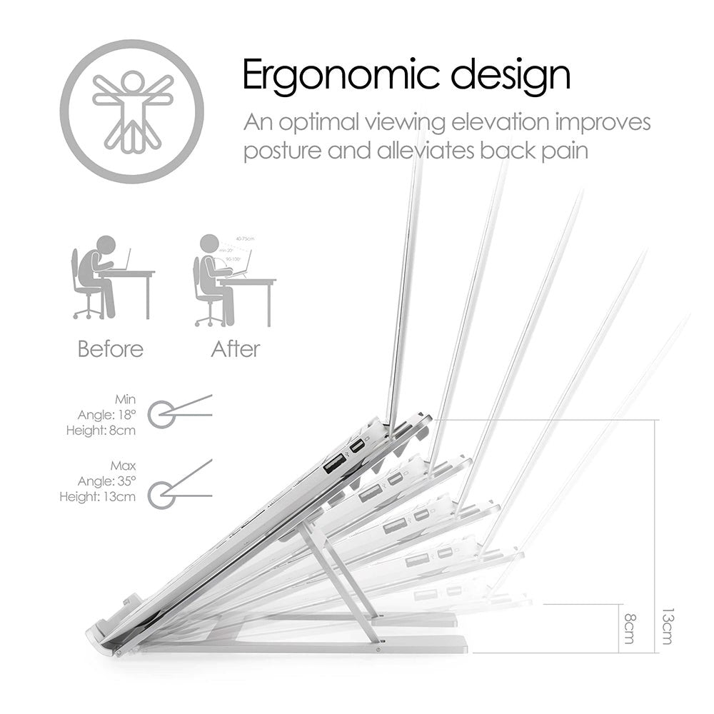 Desire2 Aluminium Bærbar PC Stativ 10-15.6" - Sølv