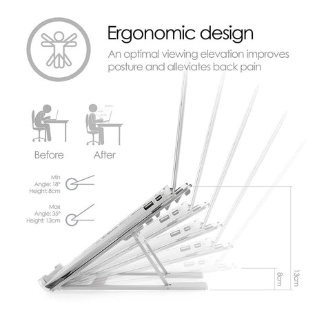 Desire2 Aluminium Bærbar PC Stativ 10-15.6" - Sølv