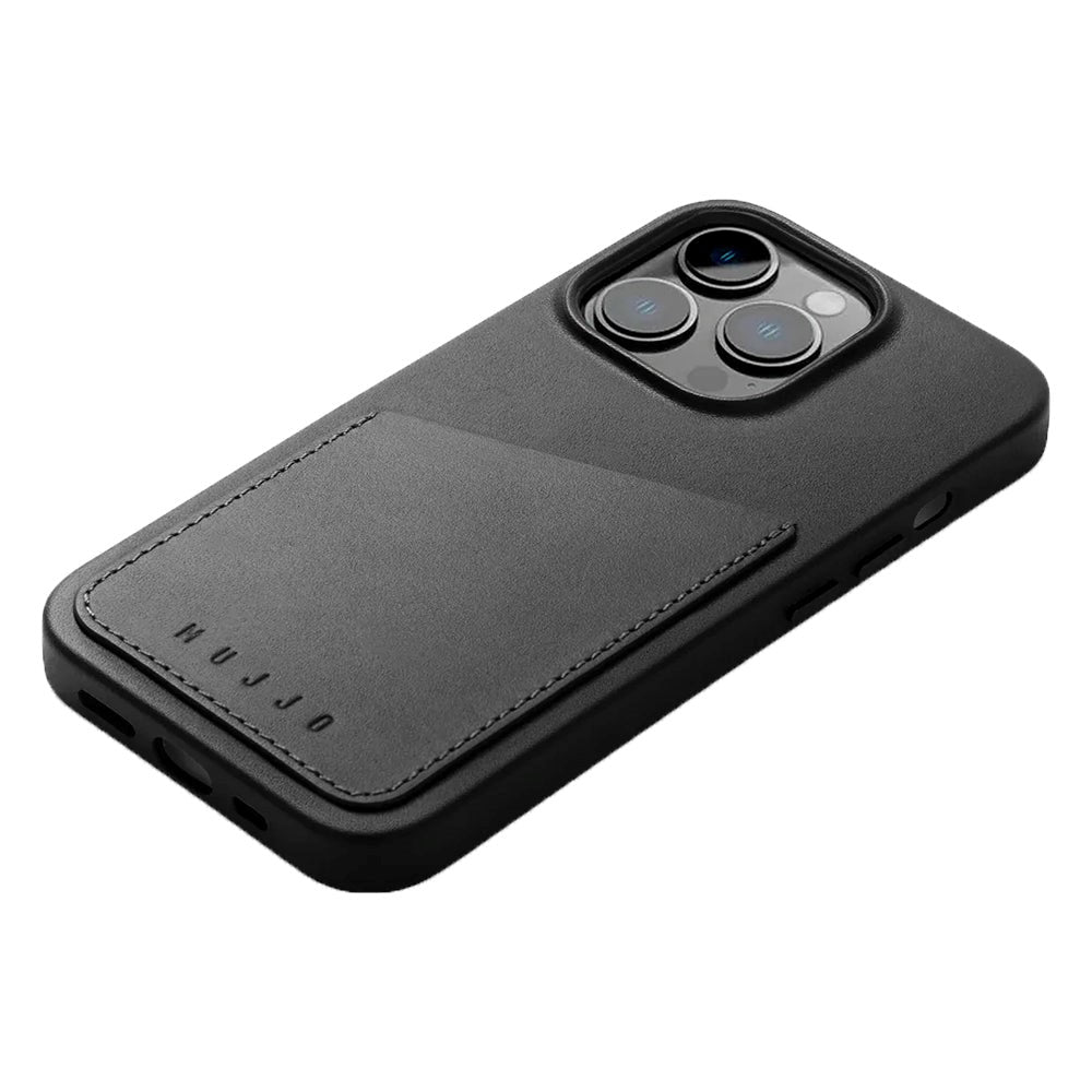 Mujjo iPhone 14 Pro Leather Wallet Deksel - Svart