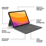 Logitech iPad Air (2022 / 2020) Combo Touch Keyboard (Dansk/Nordisk Tastatur med Deksel) - Grå