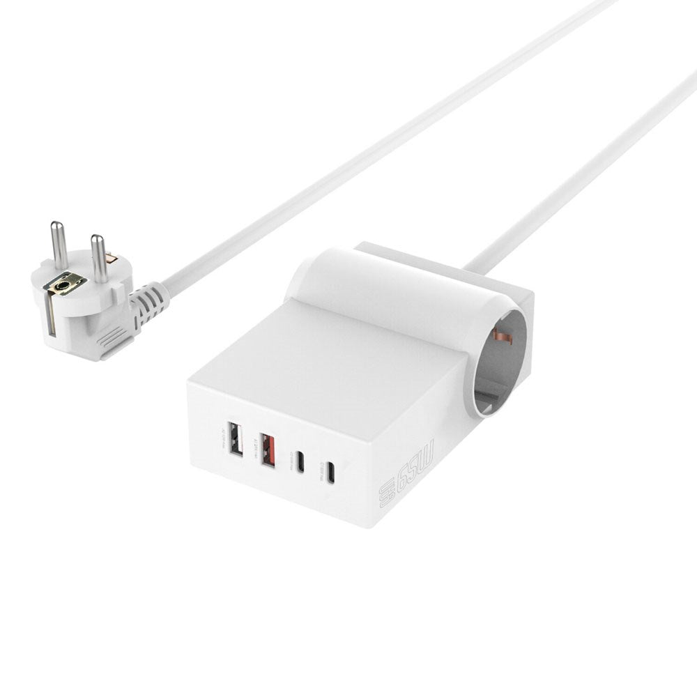 4smarts 6-i-1 GaN 65W Strømskinne m. 2x AC / 2x USB-C / 2x USB-A – Hvit