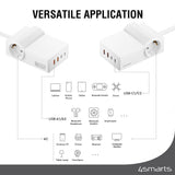4smarts 6-i-1 GaN 65W Strømskinne m. 2x AC / 2x USB-C / 2x USB-A – Hvit