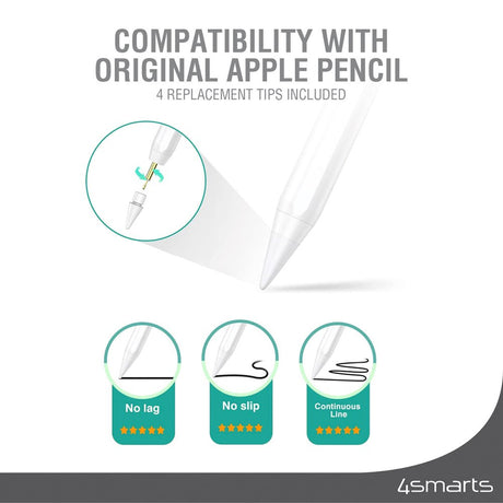 Apple Pencil Spisser 4smarts (1.Gen / 2.Gen) - 4 Stk. - Hvit