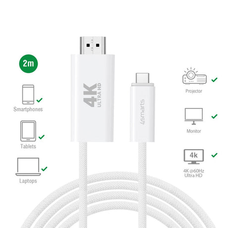 4smarts 100W USB-C til HDMI Kabel - 2m - Hvit